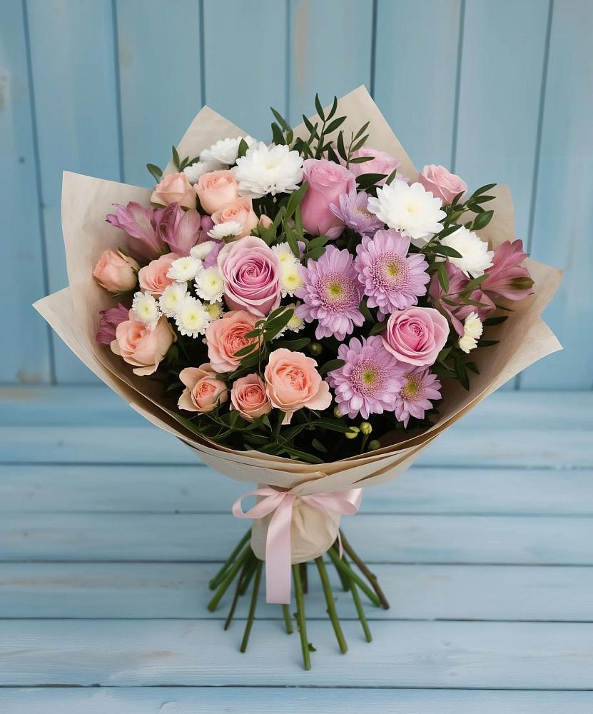Букет цветов из: Хризантемы, Розы и Альстромерии в Луковской
