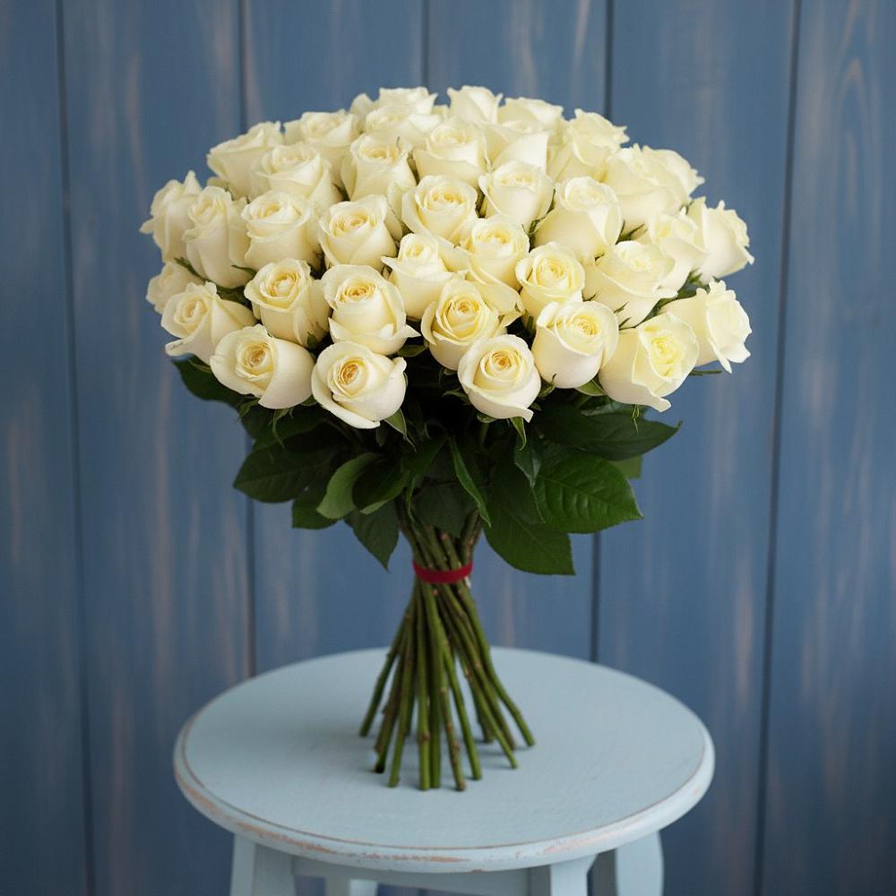 Букет 51 Белая роза Эдлесс Лав в Луковской