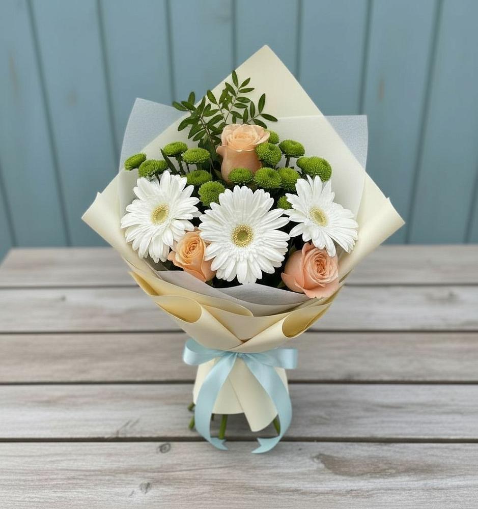 Букет цветов из: Герберы, Розы и Хризантемы в Луковской