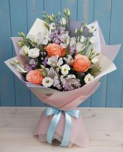 Букет цветов из:  Лизиантусы, Розы, Альстромерии и Гипсофила #REPLACE_PRED# Луковской