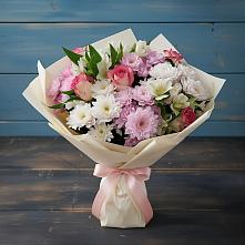 Букет цветов из:  Хризантемы, Альстромерии и Розы в Луковской