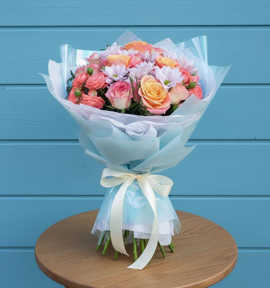 Букет цветов из: Хризантемы и Розы в Луковской