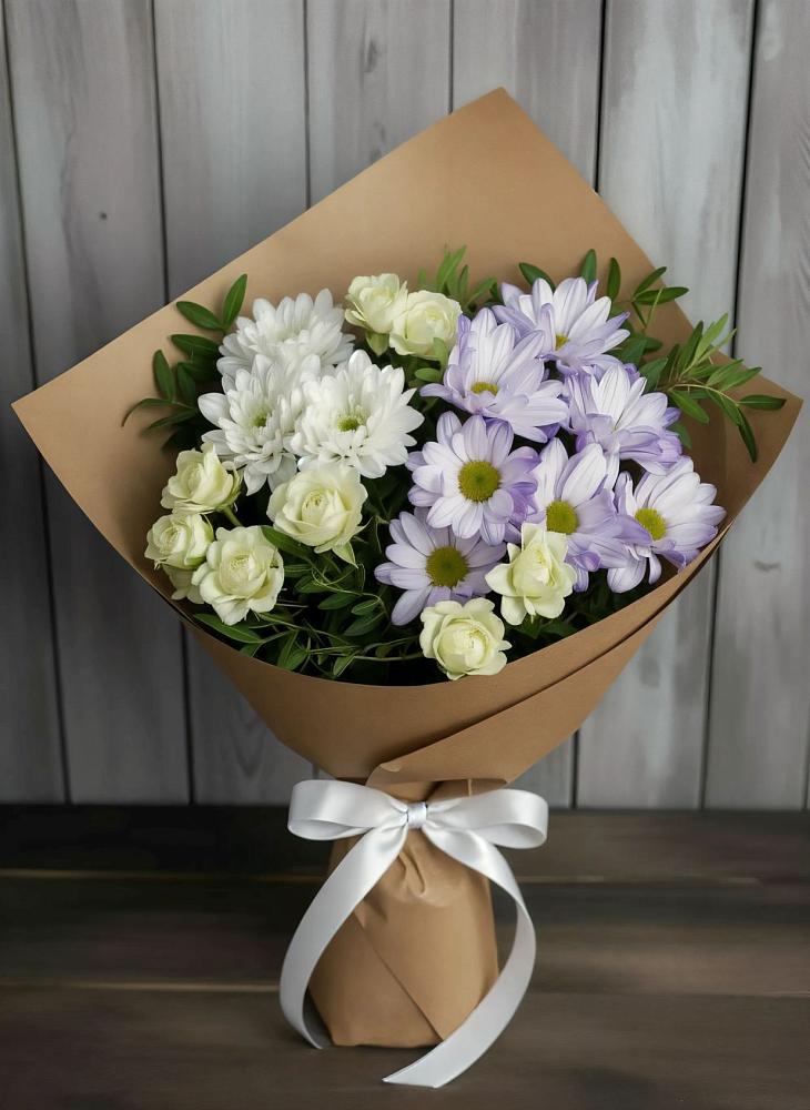 Букет цветов из: Хризантемы и Розы в Луковской